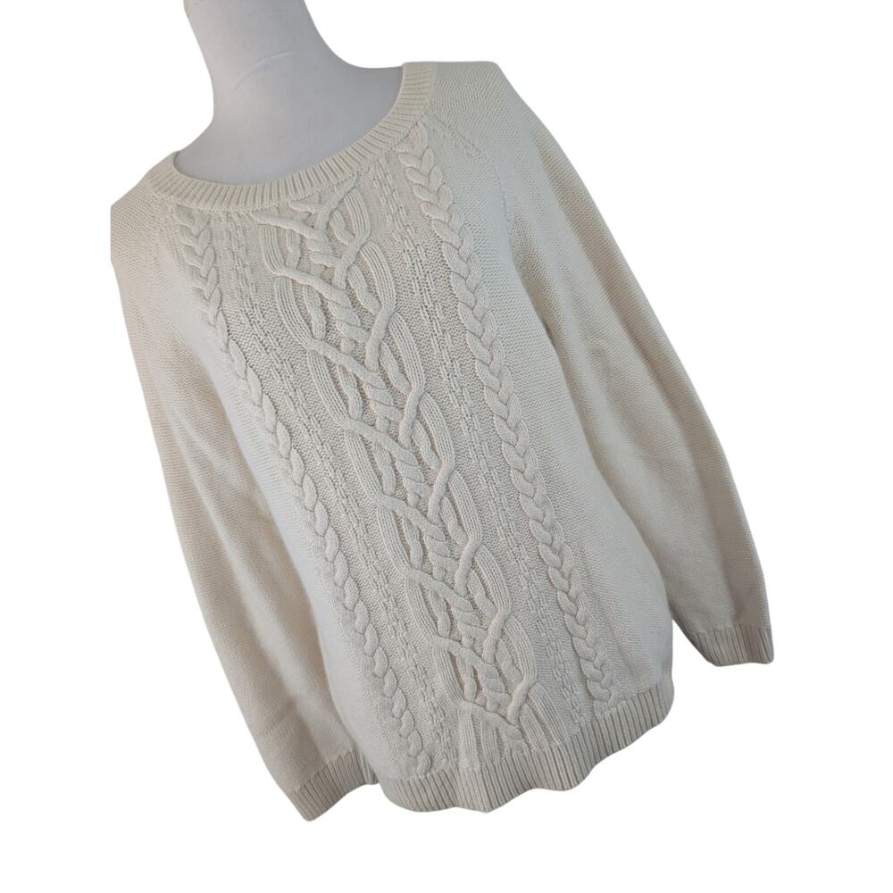 TALBOTS! LUXE VANILLA CREAM CABLE KNIT, ANGORA BLEND, SCOOP NECK SWEATER! SZ L